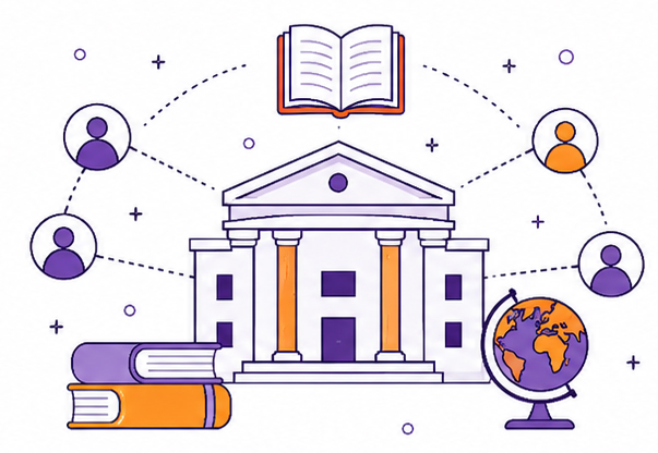Libraries and researchers connected around an academic institution